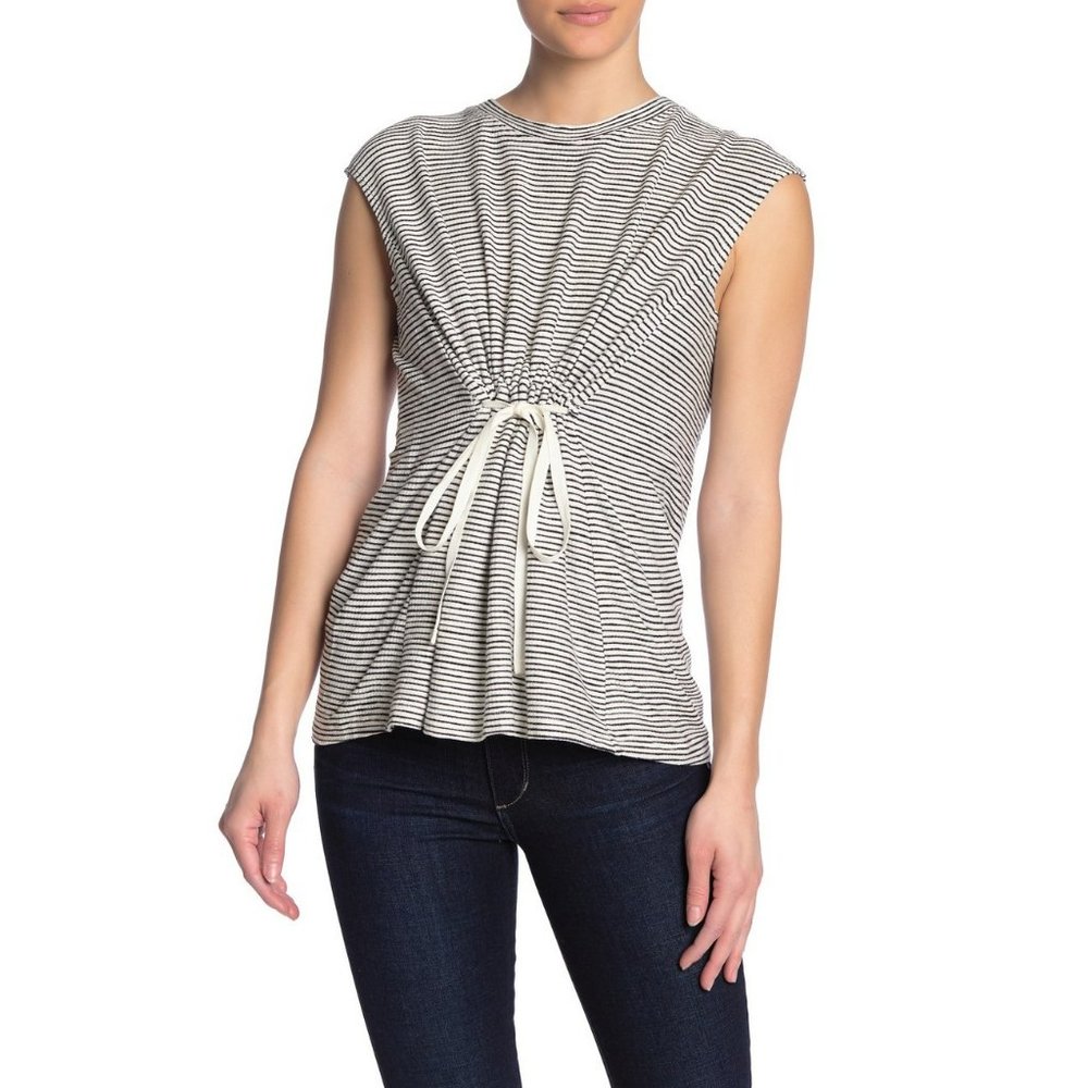 Max Studio Tie Front Striped Sleeveless Tank Top Small